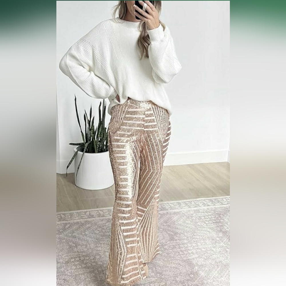Rose Gold Sequin Flare Leg Pants